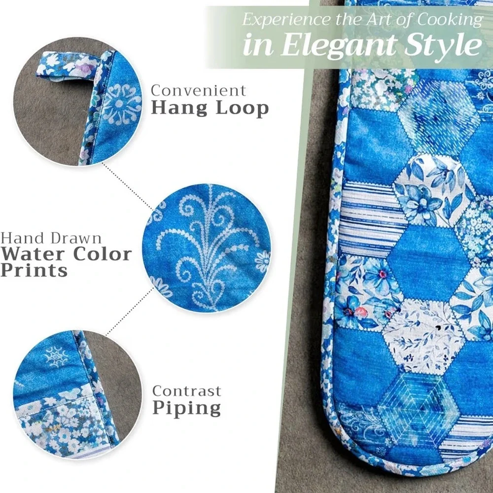 Maison d' Hermine Double Oven Mitt Blue New Summer Blues Patchwork Excellent